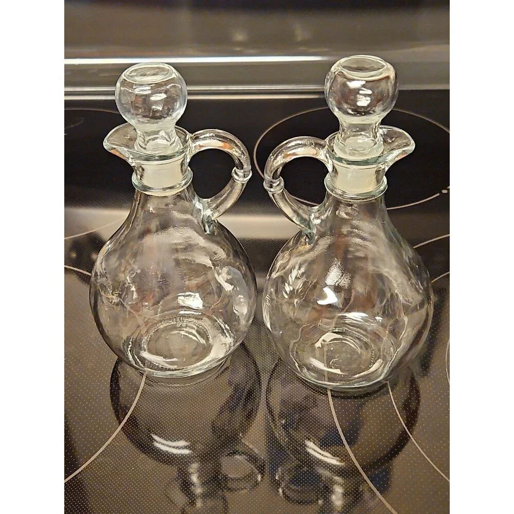 Vintage Anchor Hocking Cruet Set W/ Stoppers Oil & Vinegar Serving Set
